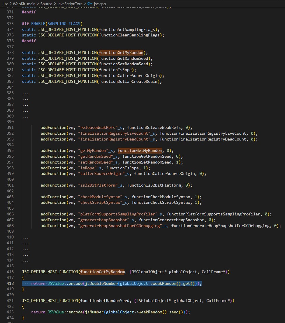 Implement my own random function into JSC