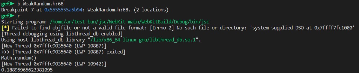 Breakpoint in WeakRandom.h not hit